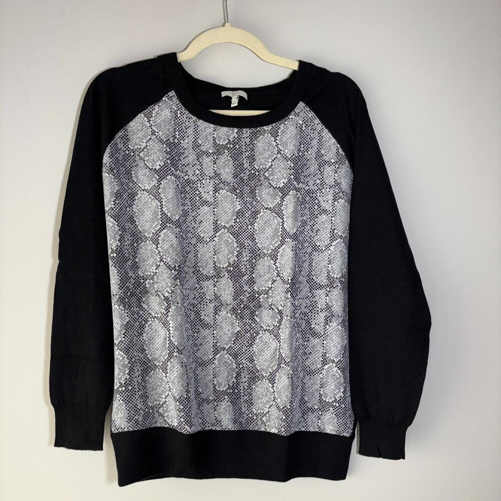 Joie Silk Snake-Print Front Wool Cashmere Blend Top – Black – Size M